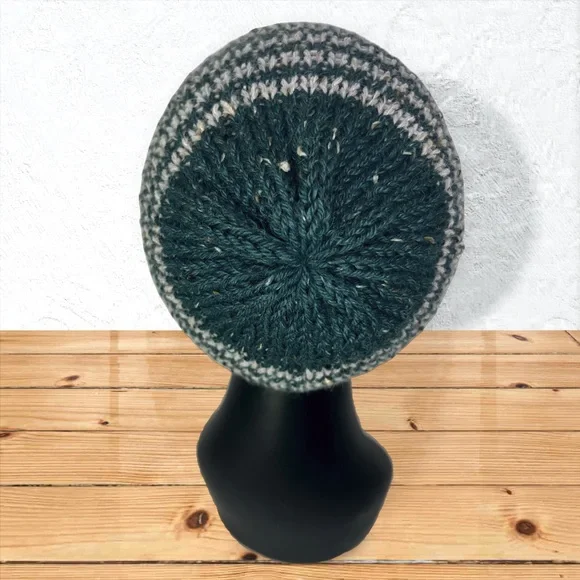 Handmade Alpaca Tweed Striped Knit Beanie Handcrafted Loch Ness w/ Highland Fog - Picture 6 of 10
